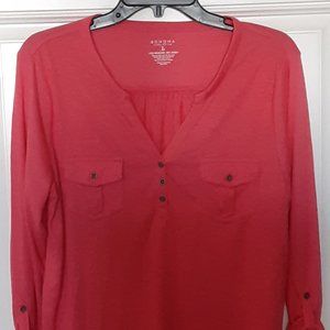Sonoma Coral Henley Top, Large